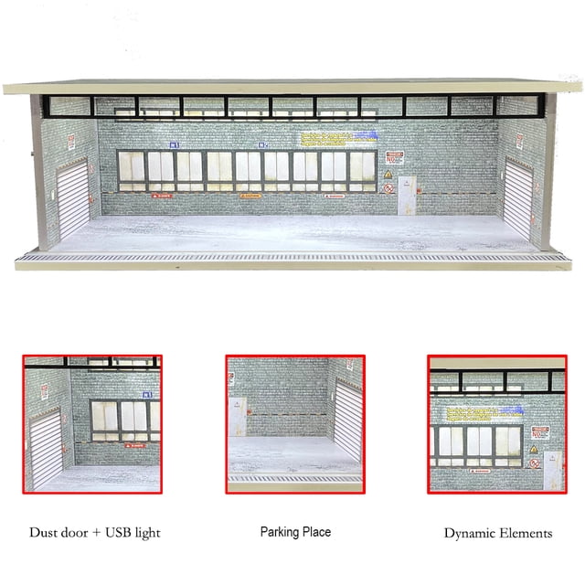 1/64 Scale Car Garage Diorama with USB LED Light Realistic Parking Lot Display Case for Model Cars & Miniature Vehicles,hd-M008-69