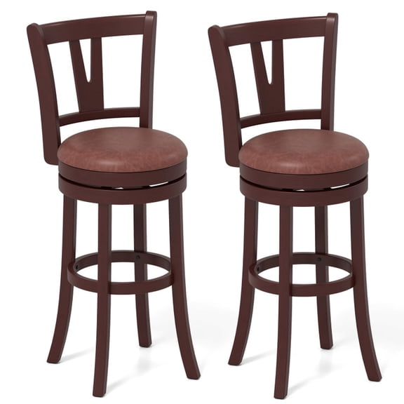 Furnibear Counter Height Bar Stools Set of 2 Swivel Stools with High Backs and Footrests, Faux Leather Kitchen Island Chairs, Cappuccino