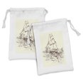 thumbnail image 1 of Nautical Fabric Pouch Set of 2, Hand Drawn Sailboat Struggling in Ocean Wave Destination Historical Voyage Image, Drawstring Bag for Toiletries Masks and Favors, 9" x 6", Ivory Brown, by Ambesonne, 1 of 2