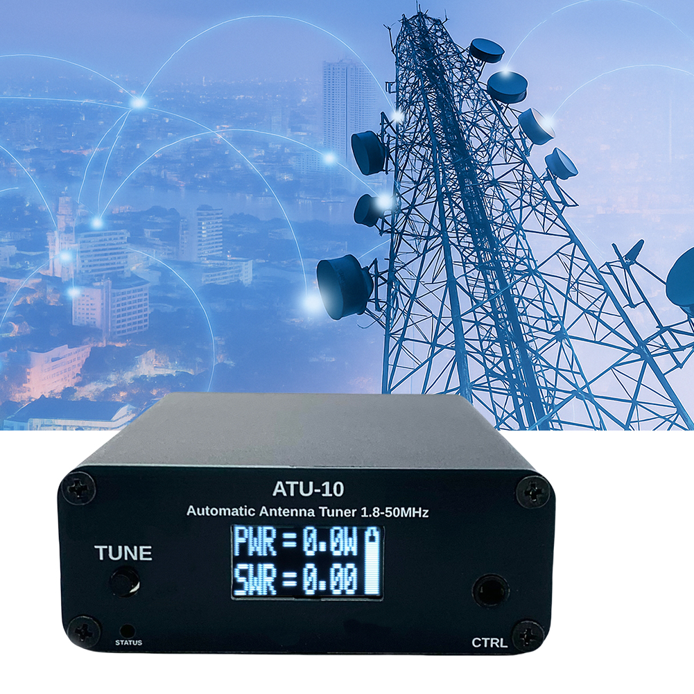 HUISZJ ATU-10 ATU10 Automatic Antenna Tuner, 1-15W Antenna Automatic Tuner, 1.8-50MHz 0.91 Inch OLED Display(Black)
