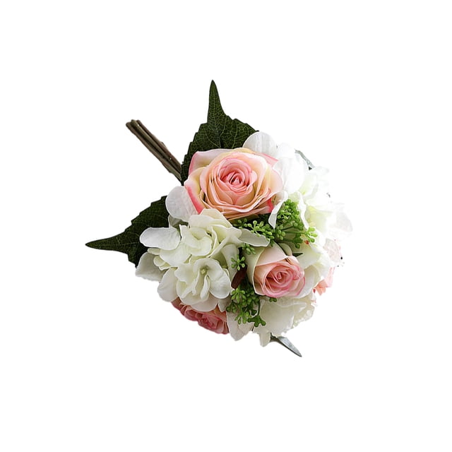 Ramo de flores artificiales Naiovety cabezas de Hortensia falsas rosas simulación decorativa para el hogar mesa boda decoración Rosa claro