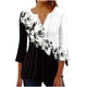 thumbnail image 2 of ICHUANYI Clearance Women's Casual Trumpet 3/4 Sleeve Printed Buttoned Basic Ruched Corset Tunic Tops Pleated T-shirts Blouses(Black, S) ICHUANYI WER2023080809852, 2 of 5