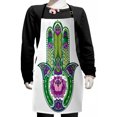 thumbnail image 1 of Hamsa Kids Apron, Nature Theme Hamsa Hand with Lotus Flower Motif in the Palm Tribal Graphic, Boys Girls Apron Bib with Adjustable Ties for Cooking Baking Painting, Green Purple, by Ambesonne, 1 of 2