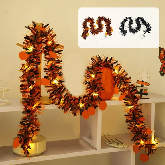 PALIFEUR Halloween Tinsel Garland, Tinsel Metallic Twist Hanging Garland Black Orange for Party Indoor Outdoor Home Decorations, Halloween Decorations ( 6.56Ft )