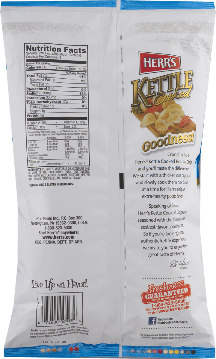 Herr's Kettle Cooked Boardwalt Salt & Vinegar Potato Chips, 3-Pack 7.5 oz. Bags