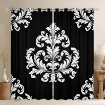 Homewish Damask Print Blackout Curtains Set of 2 (52x84 Each),Retro Victorian Flower Window Curtains,Black White Curtains and Drapes For Men Women,Super Cozy Room Decor