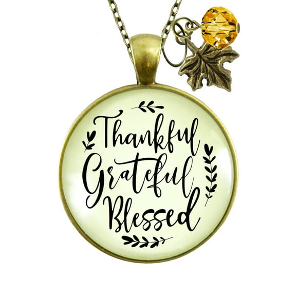 Autumn Necklace Thankful Grateful Gutsy Goodness Female Adult Bronze Metal Jewelry