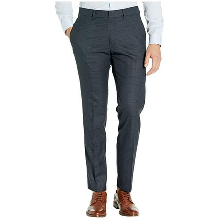 Kenneth Cole Mens Slim fit Dress Pants 38 / 32 Dark Grey Check Stretch