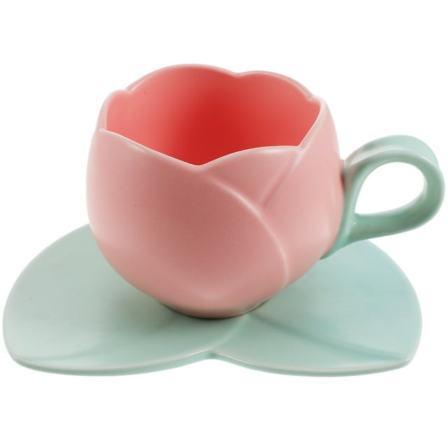 1 Set of Coffee Cup with Saucer Ceramic Coffee Cup Tulip Design Tea Cup Milk Cup