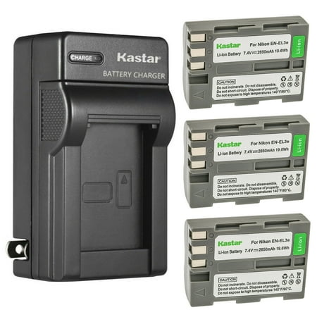 Kastar 3-Pack Battery and AC Wall Charger Replacement for Nikon EN-EL3e EN-EL3a Battery MH-18 MH-18a MH-19 Charger D100 D200 D300 D50 D70 D700 D80 D90 Camera MB-D10 MB-D80 Battery Grip