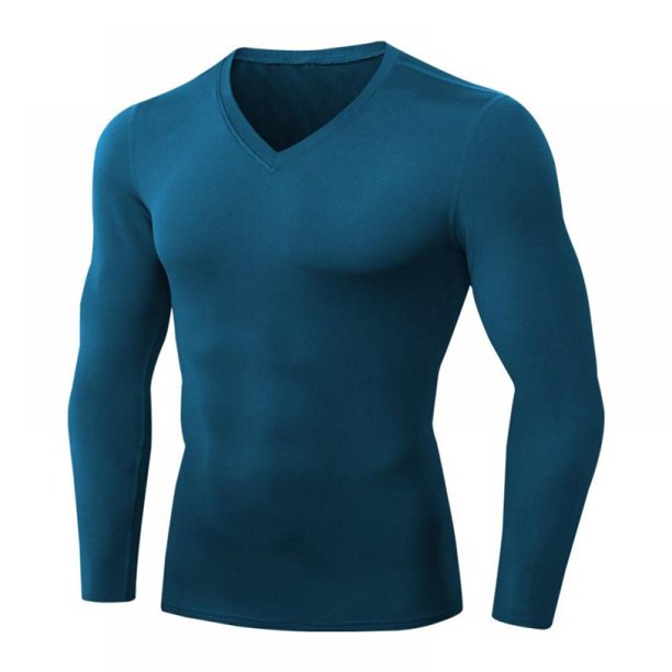 Men's Dry Fit Long Sleeve Compression V-neck Shirts Workout Running ...