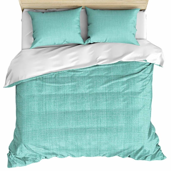 Turquoise Burlap Texture Bedding 3 Piece Duvet Cover Set Full Size, Farmhouse Vintage Aqua Soft Microfiber Comforter Cover with Zipper Closure & Pillowcases, Wrinkle & FadeResistant Quilt Cover