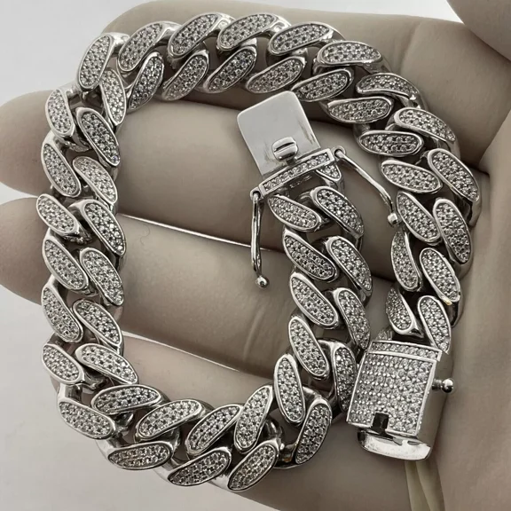 15Ct Round Lab Created Diamond Cuban Link Men's Bracelet 14K White Gold Plated