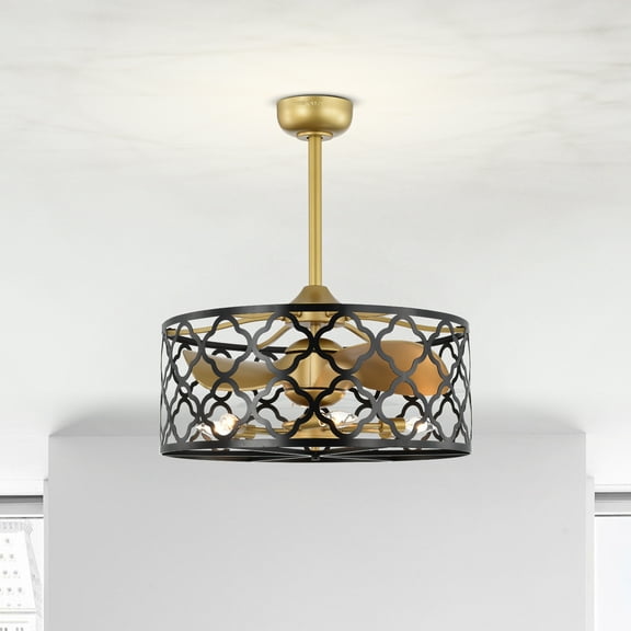 Kirstin 23.6 in. Indoor Gold Finish Ceiling Fan with Light Kit and Remote