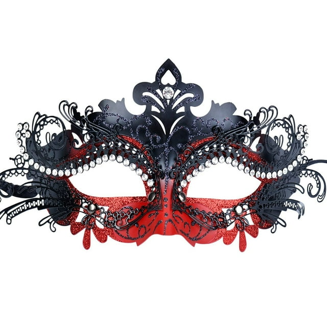 Máscara de disfraz Geek-M veneciana de metal con pedrería roja
