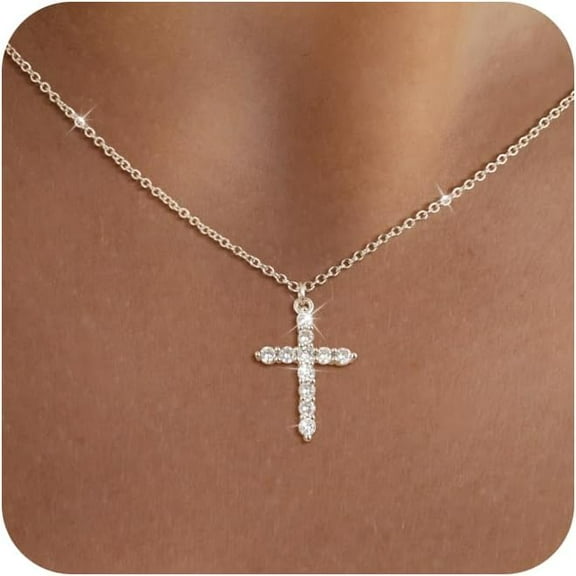 Cross Necklace For Women - Non Tarnish Dainty 14K Gold Plated/Sterling Silver Crown Cross Pendant Simple Cz Necklaces For Women Trendy Jewelry Gifts[o4]