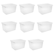 Sterilite Small Storage Bin, 20 Quart Clear Plastic Storage Container with Snap-On Lid, White, Pack of 8