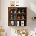 thumbnail image 3 of Wirrytor Walnut Wall Storage Cabinet, Farmhouse Bathroom Shelf with Glass Door, Medicine Wall Mounted Cupboard, 3 of 6