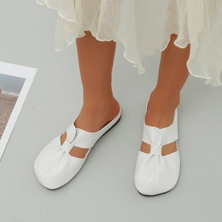 

Cathalem Arch Support Beach Flip Flops Ladies Fashion Leather Surface Solid Color Half Slippers Soft Barefoot Shoes Women Casual White 6.5