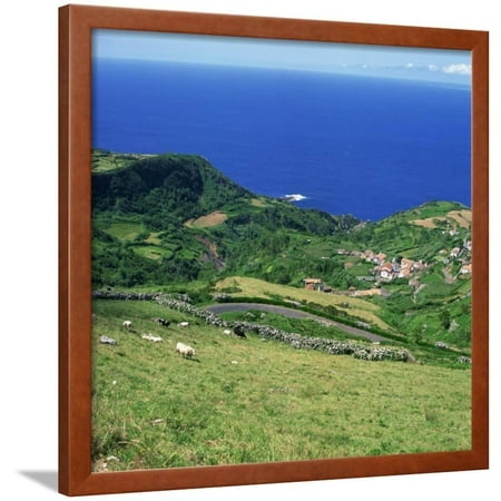 Cattle, Fields and Small Village on the Island of Flores in the Azores, Portugal, Atlantic, Europe Framed Print Wall Art By David