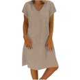 thumbnail image 1 of Robes T-Shirt Décontractées d'Été pour Femmes Grande Taille, Robe Droite à Manches Courtes et Col en V, Cadeau en Liquidation, 1 of 5