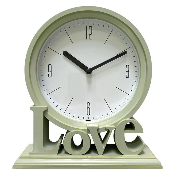 Reloj de mesa geométrico decorativo con números arábigos, silencioso y redondo. Verde
