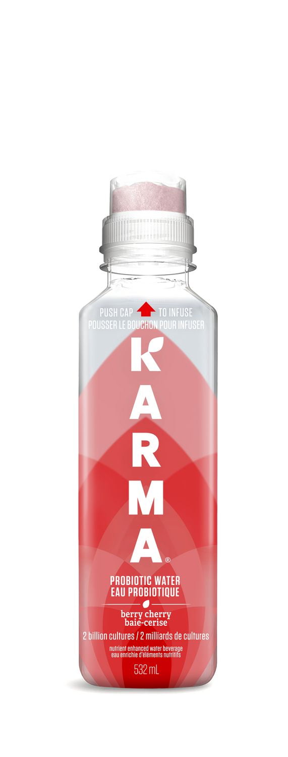 Karma Karma Probiotic Water, Berry Cherry, Nutrient Enhanced Water Beverage supplement bottle