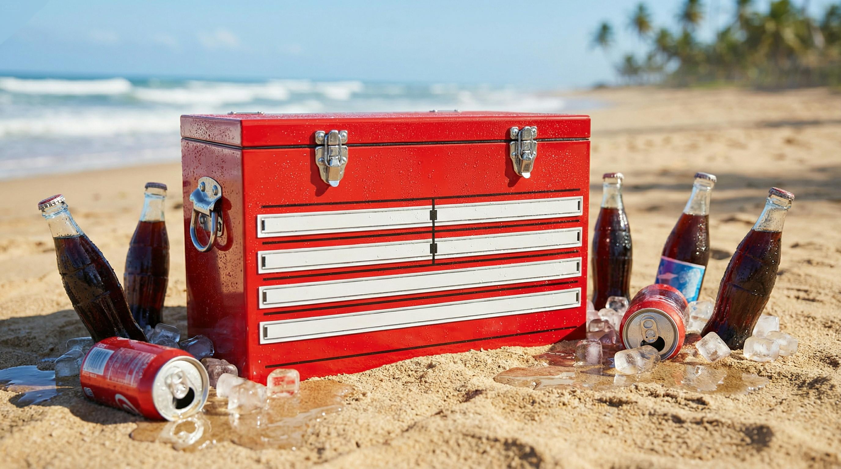 Yakimoto Nostalgia Series 21 Qt. Retro Metal Cooler, Portable Industrial Toolbox Ice Chest for Camping, Tailgating, and Picnics, Red