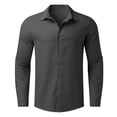 thumbnail image 4 of Blekii Boys Long Sleeve Button down Shirt Casual Collar Cotton Linen Solid Top, Dark Gray, 140, 4 of 4