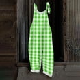 thumbnail image 2 of JULMCOMO Plus Size Jumpsuits for Women Plaid Print Tie Strap Scoop Neck Loose Fit Overalls Sleeveless Vacation Casual Jumpsuits Light Green 2XL, 2 of 5