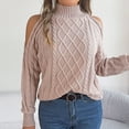 thumbnail image 7 of Ahdbta Women's Casual Sweaters Sexy Off Shoulder Mock Neck Pullover Tops Solid Color Lantern Long Sleeve Cable Knitted Sweaters, 7 of 7