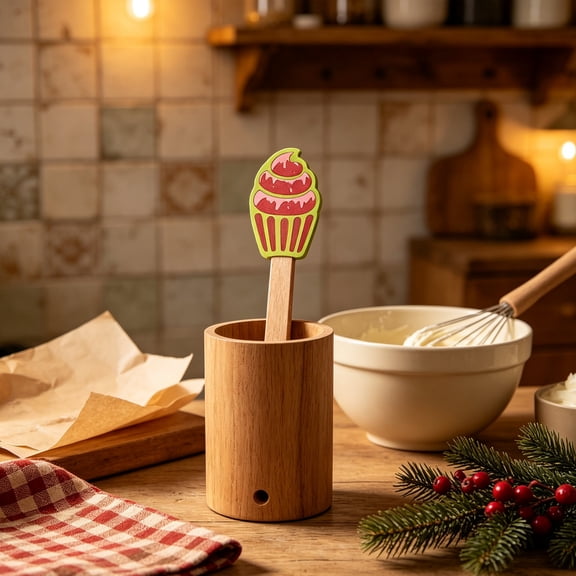 Christmas Silicone Spatula with Wooden Handle, Holiday Baking Spatula for Mixing and Scraping, Kitchen Gift