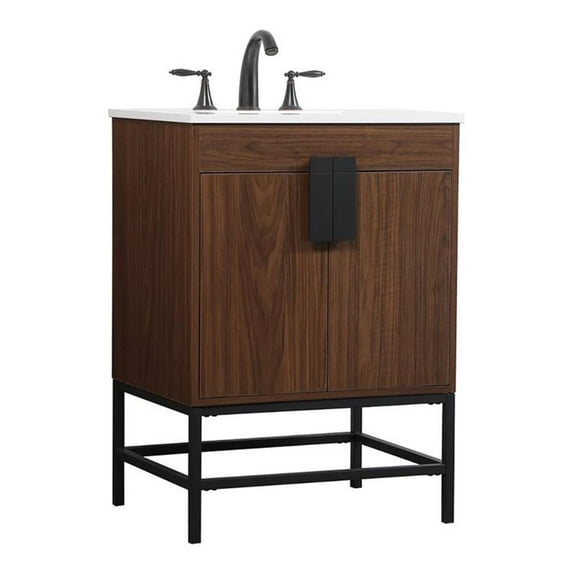 24 inch single bathroom vanity in walnut