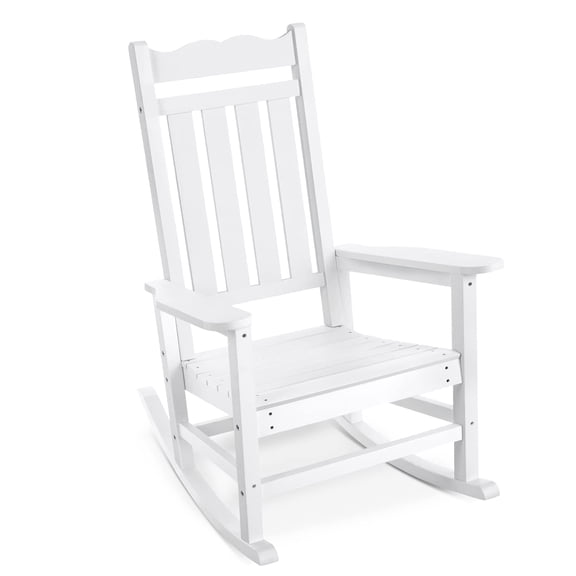 Outdoor Patio Rocking Chair, White Garden Porch Rocker, Weather Resistant Finish