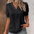 thumbnail image 2 of CAICJ98 T Shirts for Women Elegant Short Sleeve Lace V Neck Shirt Summer Tops Solid Blouses for Women Trendy Basic Tee Black,5XL, 2 of 5