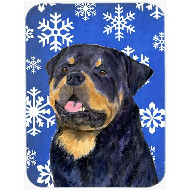Carolines Treasures SS4662LCB Rottweiler Winter Snowflakes Holiday- Glass Cutting Board - Large