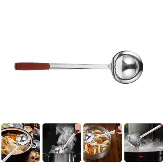 FRCOLOR Chinese Fried Rice Ladle Portable Stainless Steel Small Soup Scoop Kitchen Cooking Spoon