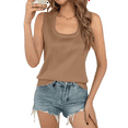 thumbnail image 2 of Womens Summer Sweater Vest Sleeveless Ribbed Knit Tank Tops Going Out Casual Basic Scoop Neck Tshirt Khaki S, 2 of 7