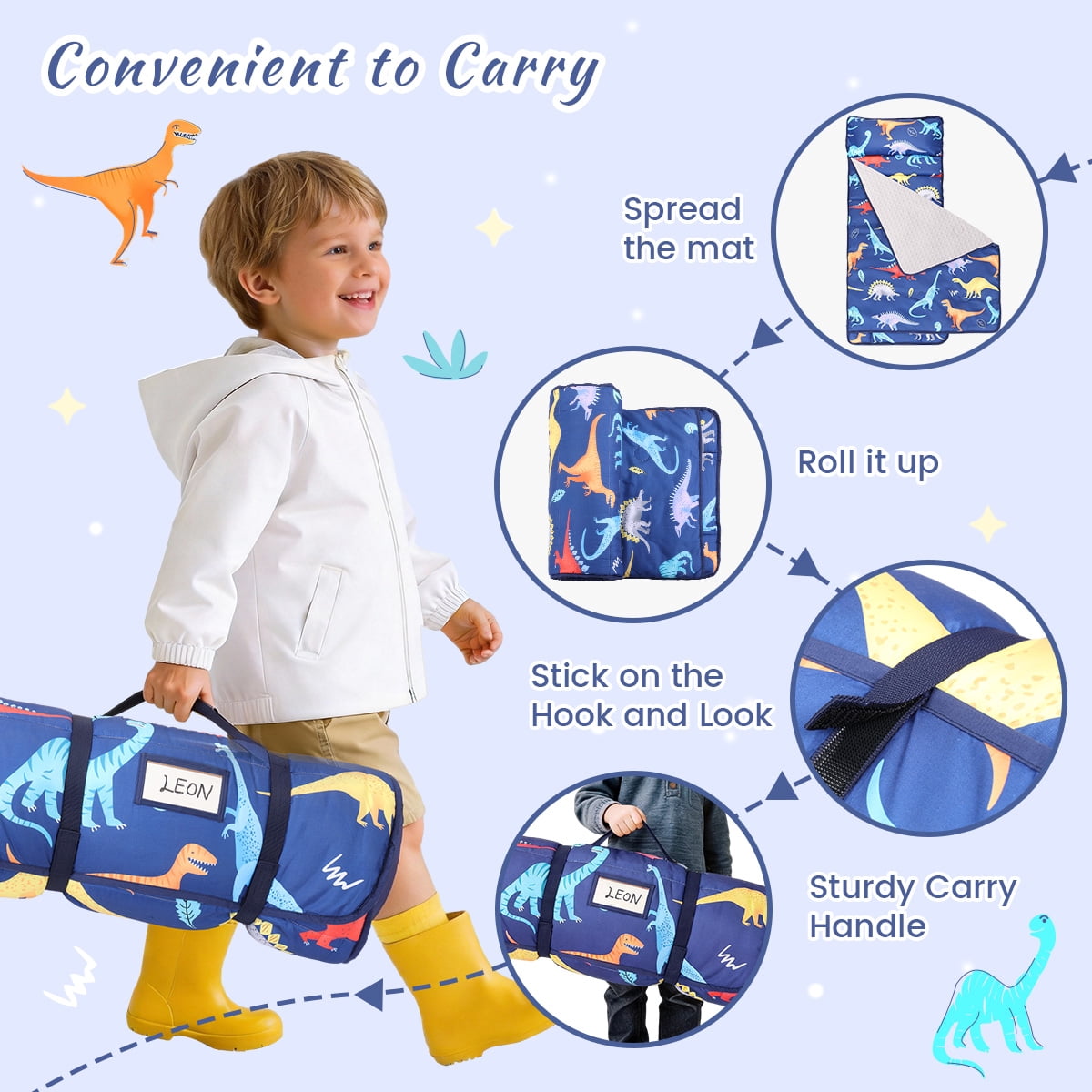 Toddler Nap Mat, Caveen Sleeping Bag with Blanket and Removable Pillow, Portable Slumber Bags for Daycare and Travel, Easy to Roll, 55"x22", Blue