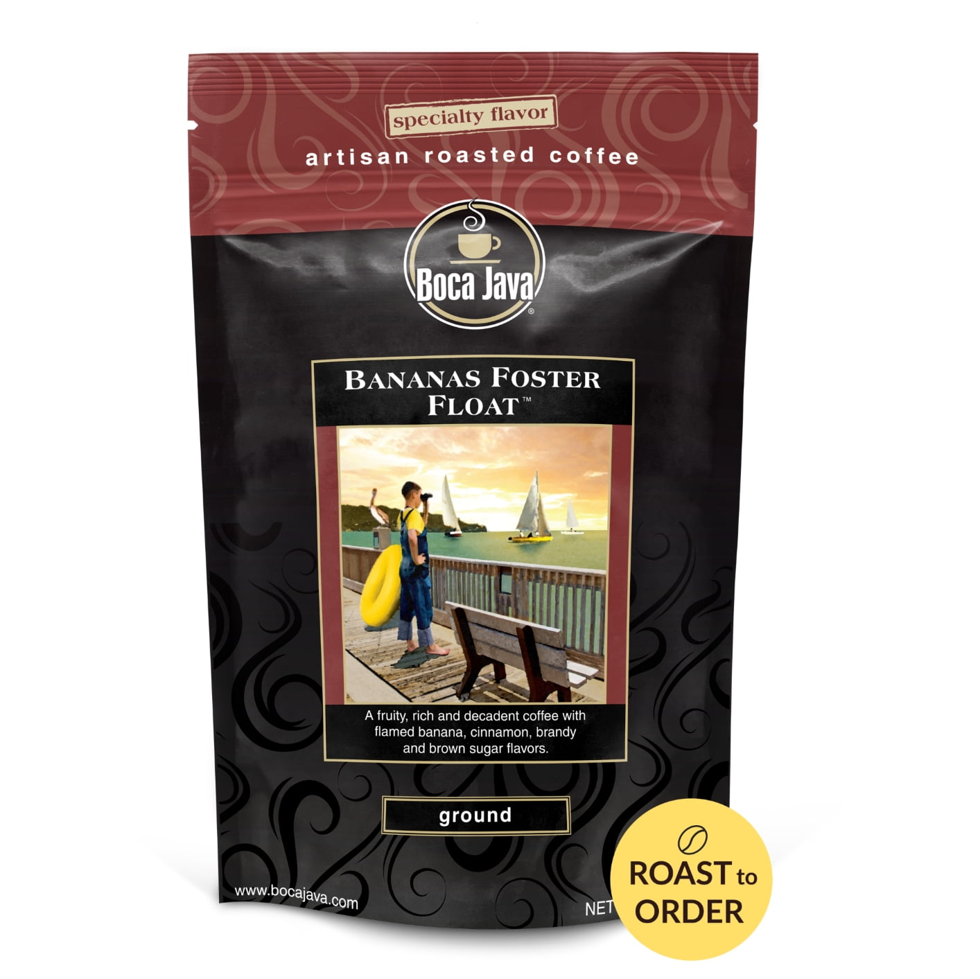 Boca Java Bananas Foster Float Flavored Ground Coffee, 8 oz. Bag, Roast to Order