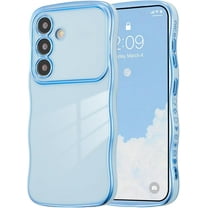 Compatible with Galaxy A54 5G Case for Women Girls, Cute Wave Frame Curly Shape with Love Heart Raised Camera Protection Luxury Plating Shockproof Phone Case for Galaxy A54 5G (BLUE)