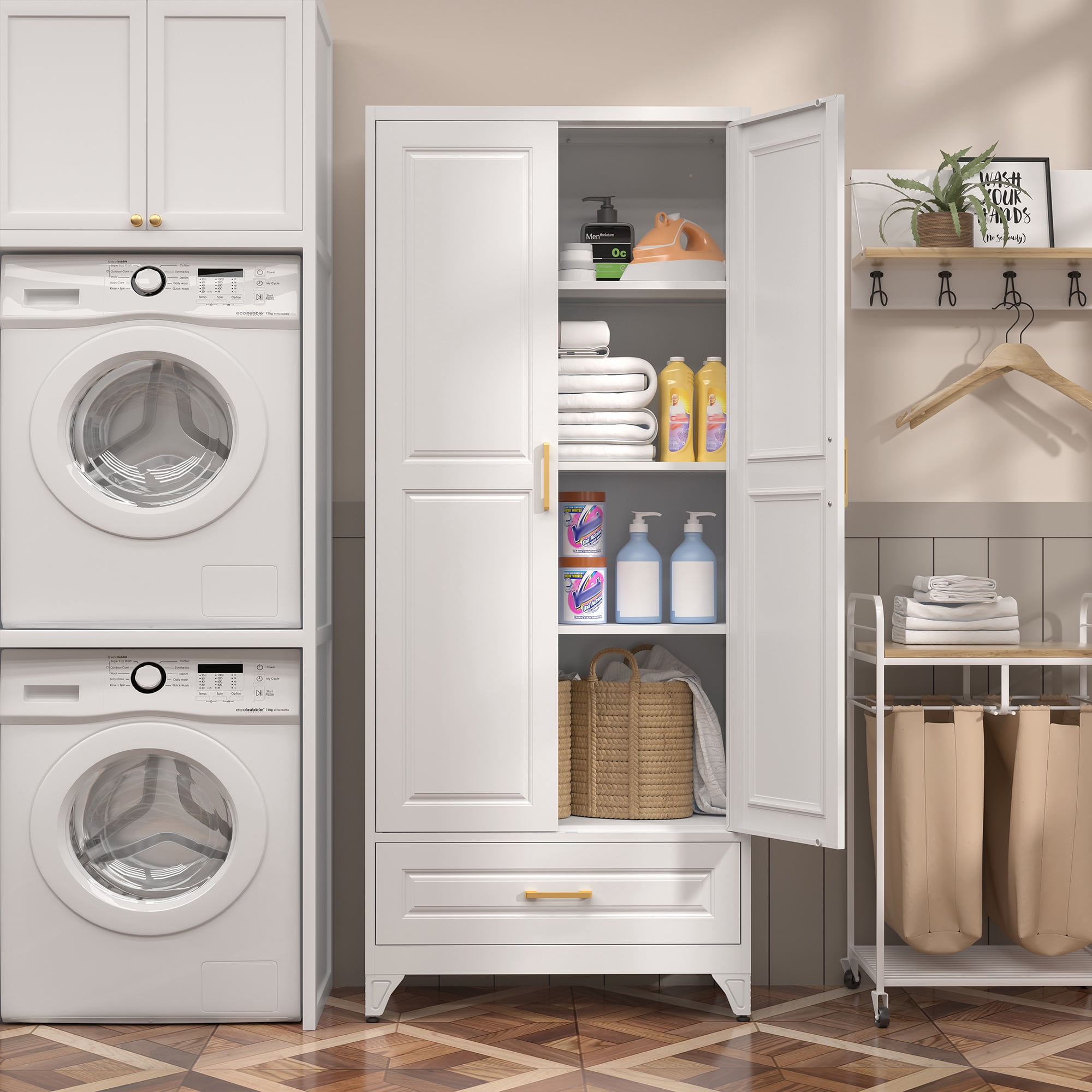 Polup 75"H Kitchen Pantry Cabinet, Metal Pantry Cabinet with Drawer, Storage Cabinets with Shelves, Food Cupboards
