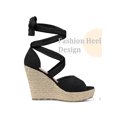 thumbnail image 4 of BLISSFUL STEP Sandales Compensées Espadrilles à Lacets pour Femmes Noir 9, 4 of 7