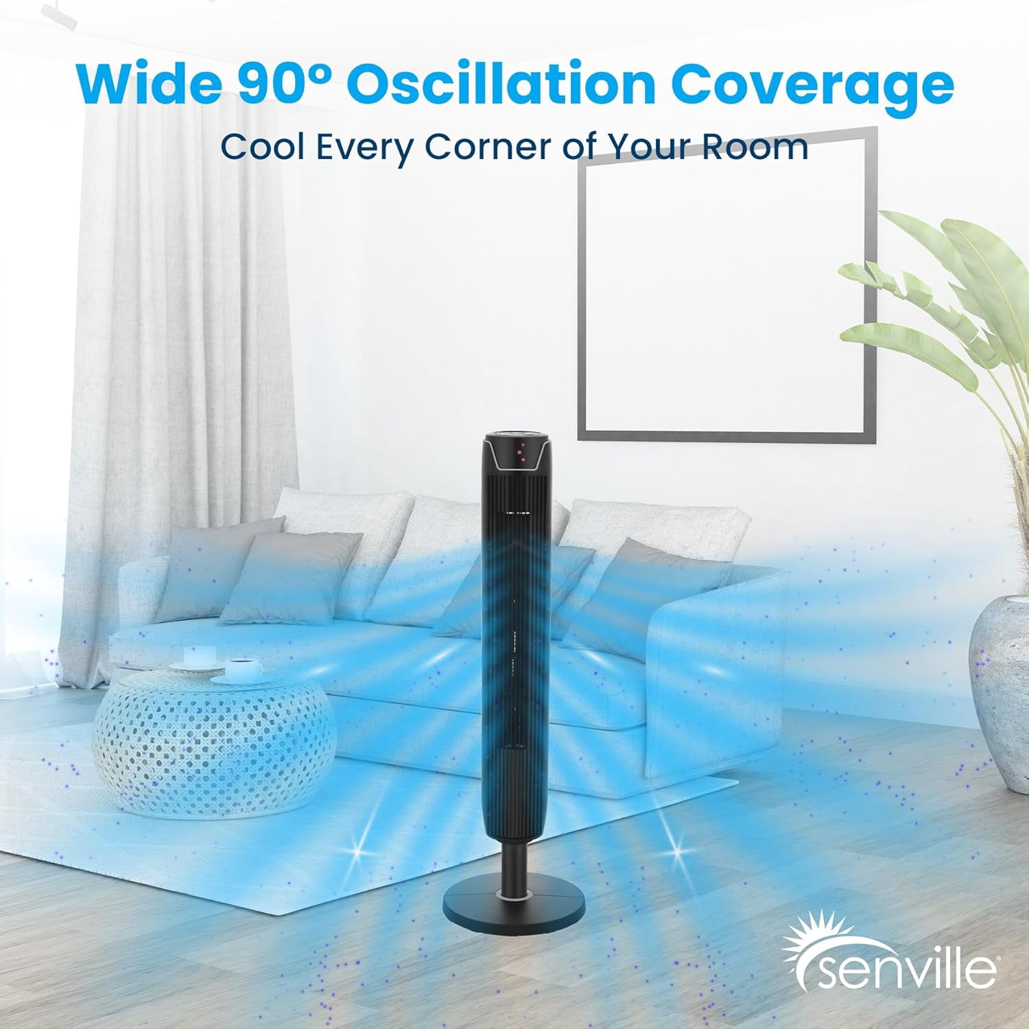 Senville Tall Slim Oscillating Tower Fan with Remote Control