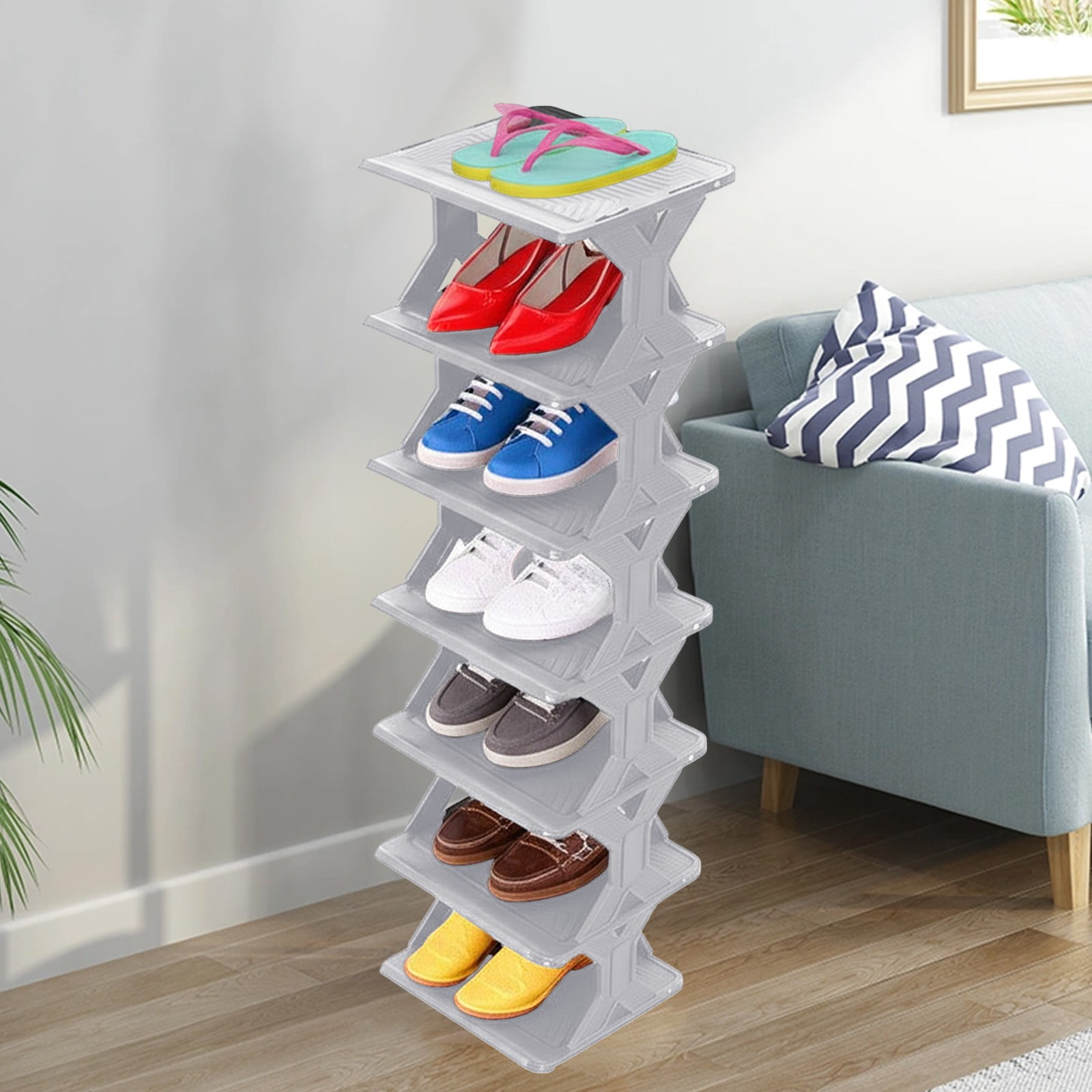RKSTN Shoe Rack - Vertical Shoe Organizer for Small Spaces, Tall Narrow Shoe Storage Shelf for Closet Entryway Corner Garage and Bedroom, Free Stackable DIY - Space Saving Storage (7-Tier, White)