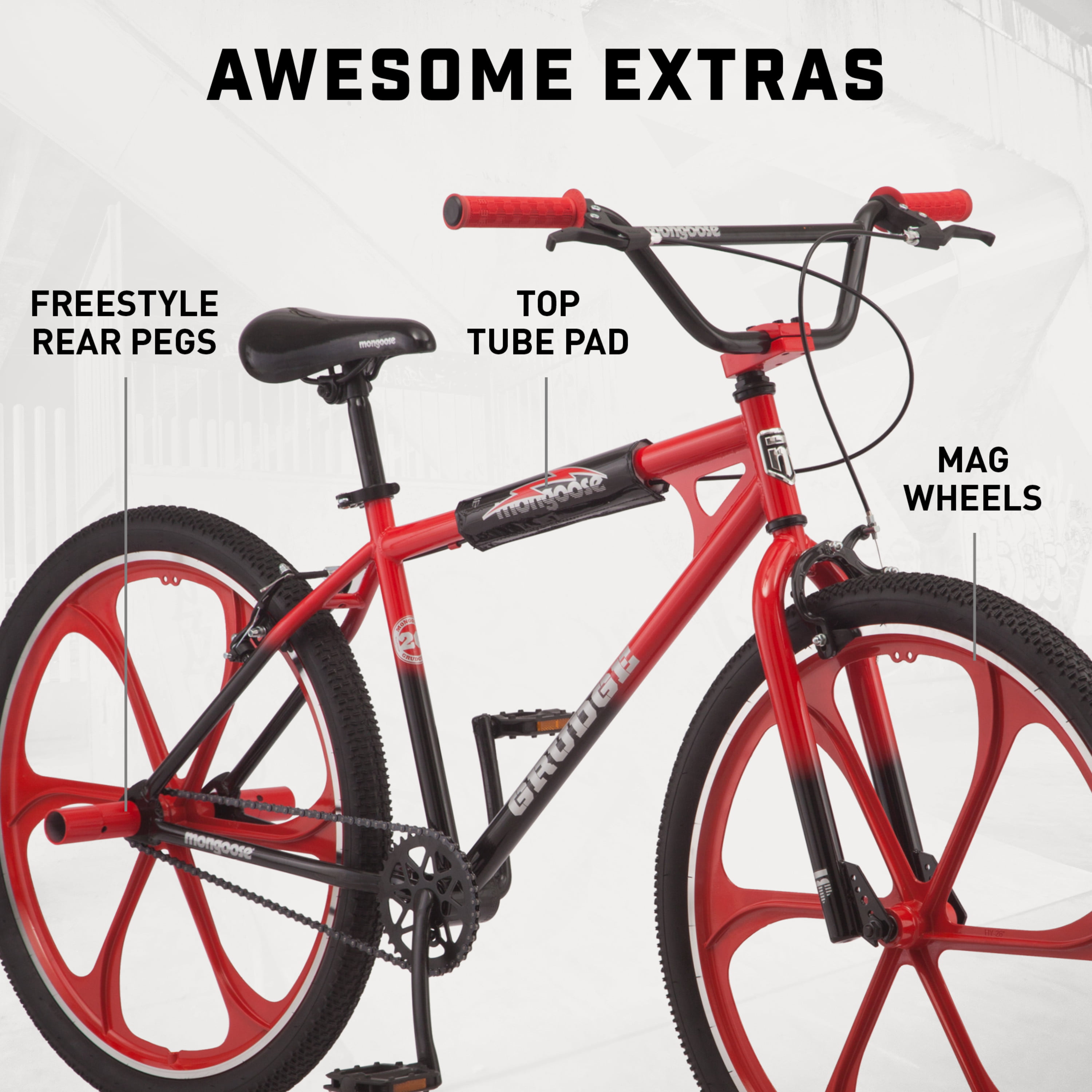 アウトドア その他 Mongoose 26 In. Grudge Mag BMX Freestyle Bike, Single Speed, Red / Black