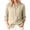 Beige, variant on Mandarin Stand Collar Half Button Placket 3/4 Sleeve Side Slit Crinkle Cotton Linen Blouse for Women Spring Summer Casual Daily Wear