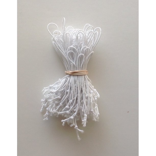 WHITE ELASTIC STRINGS, Looped & Tied, 2.5" Loop Stretches to 5" BUNDLE