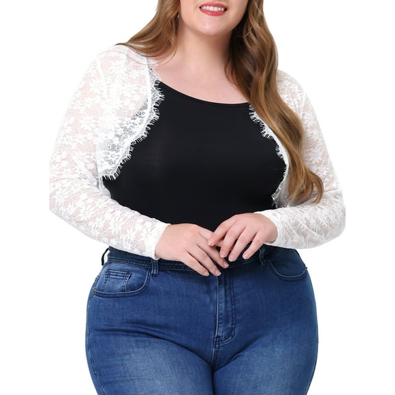 Unique Bargains Women's Plus Size Sheer Long Sleeve Open Front Cardigan Lace Shrug