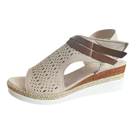 

Xboschi Womens Sandals Dressy Sandals for Women 2024 Women s Summer Fashion Leather Hollow Wedged Sandals Outdoor Casual Comfortable Sandals